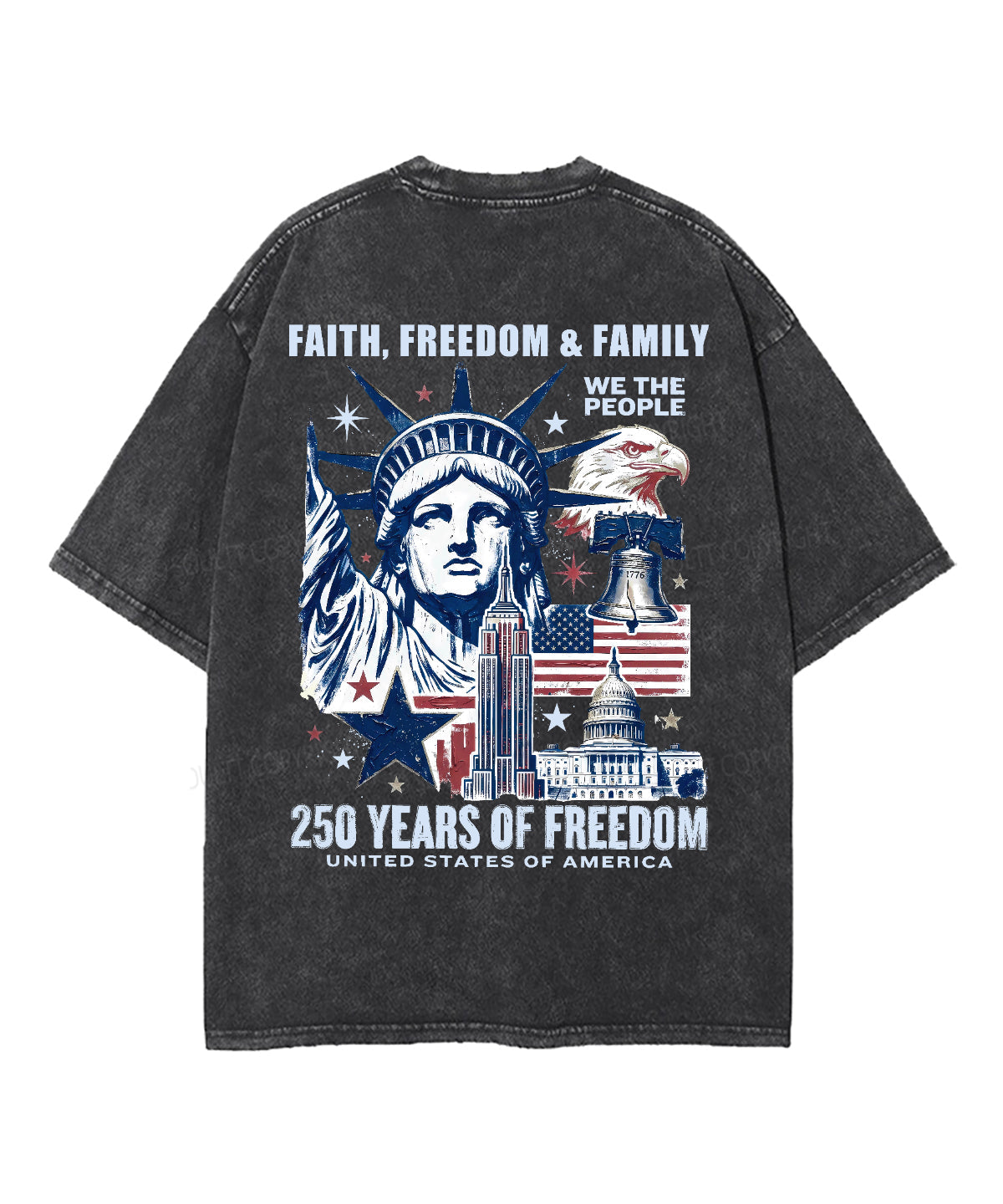 Faith Freedom 250 Years Double Sided Unisex Washed Christian T-shirt