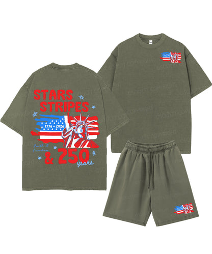 250 Years America Anniversary Double Sided Unisex Christian Washed T-Shirt & Shorts