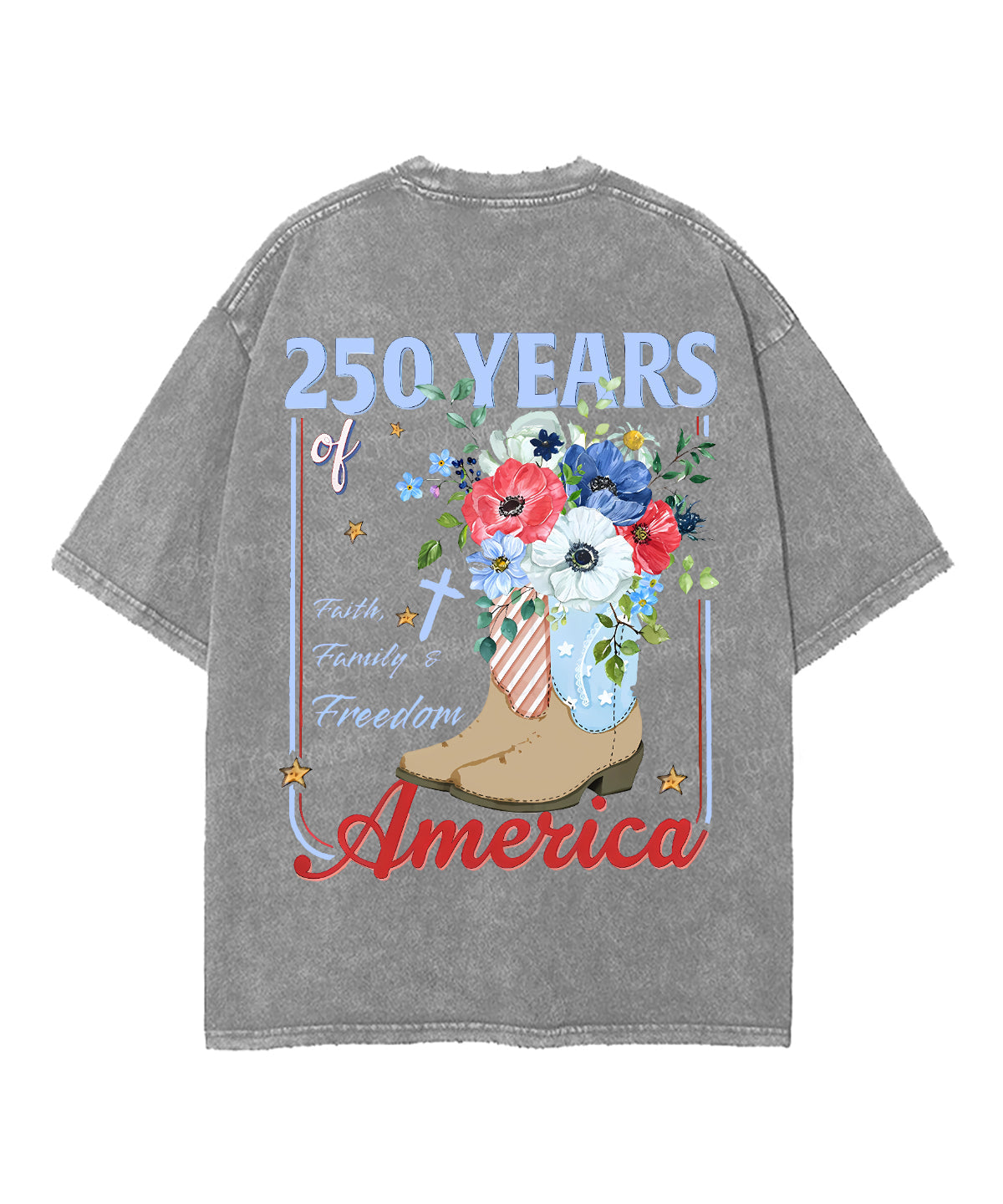 250 Years America Anniversary Double Sided Unisex Washed Christian T-shirt