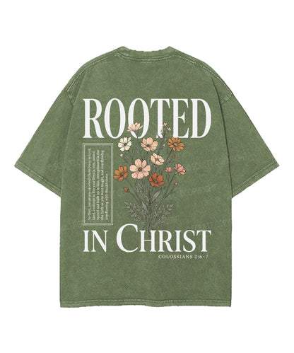 Rooted In Christ Double Sided Unisex Washed Christian T-shirt