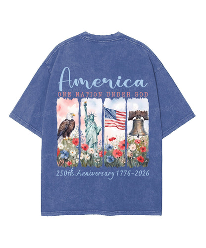 One Nation Under God Double Sided Unisex Washed Christian T-shirt