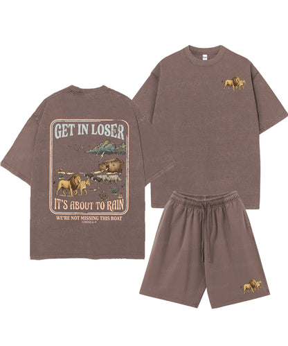It's About To Rain We're Not Missing This Boat Double Sided Unisex Christian Washed T-Shirt & Shorts