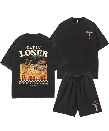 It's About To Rain We're Not Missing This Boat Double Sided Unisex Christian Washed T-Shirt & Shorts