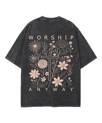 Worship Anyway Double Sided Unisex Washed Christian T-shirt