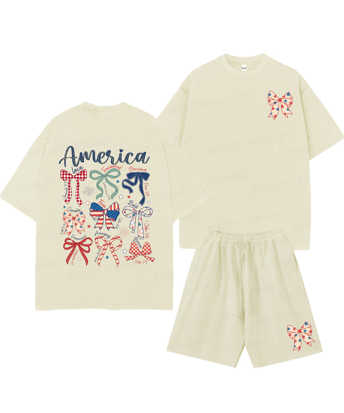 America Double Sided Unisex Christian Washed T-Shirt & Shorts