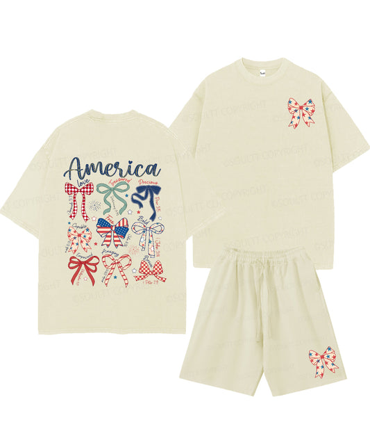 America Double Sided Unisex Christian Washed T-Shirt & Shorts