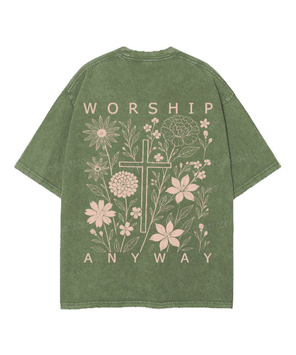 Worship Anyway Double Sided Unisex Washed Christian T-shirt
