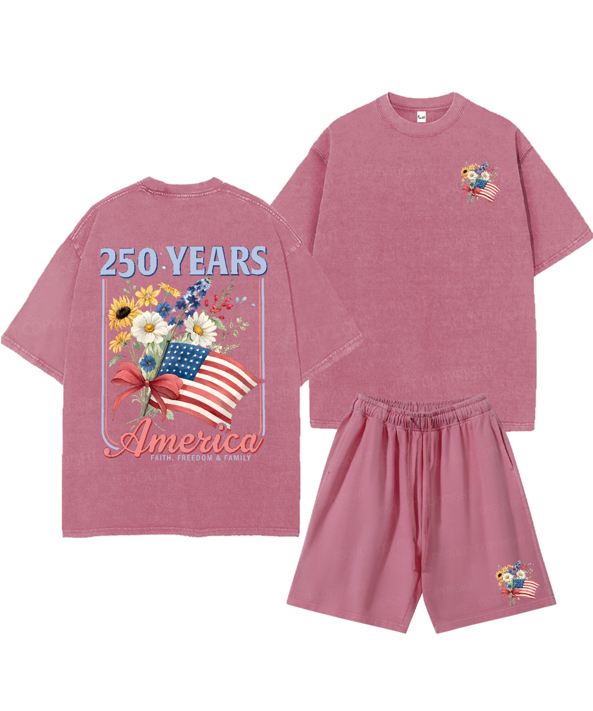 250 Years America Anniversary Double Sided Unisex Christian Washed T-Shirt & Shorts