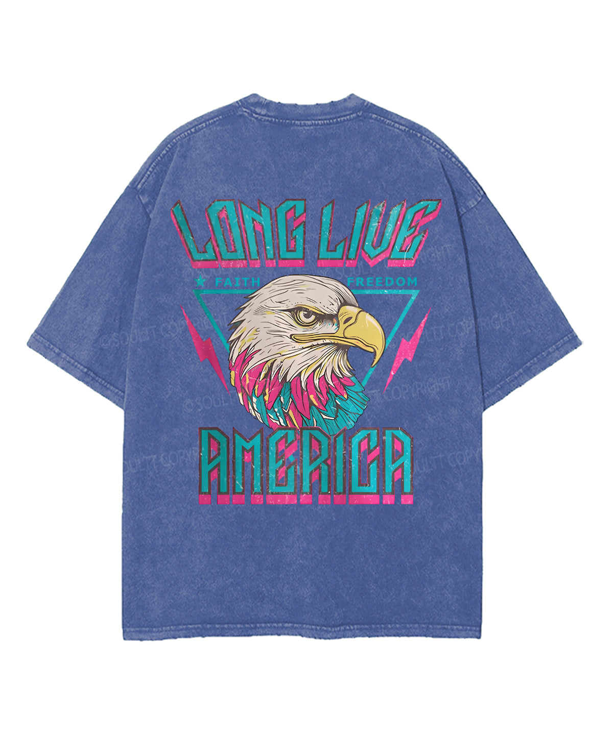 Long Live Faith! Long Live Freedom! Long Live America! Double Sided Unisex Washed Christian T-shirt