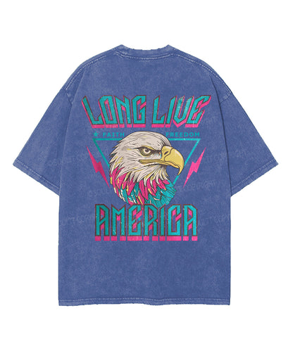 Long Live Faith! Long Live Freedom! Long Live America! Double Sided Unisex Washed Christian T-shirt