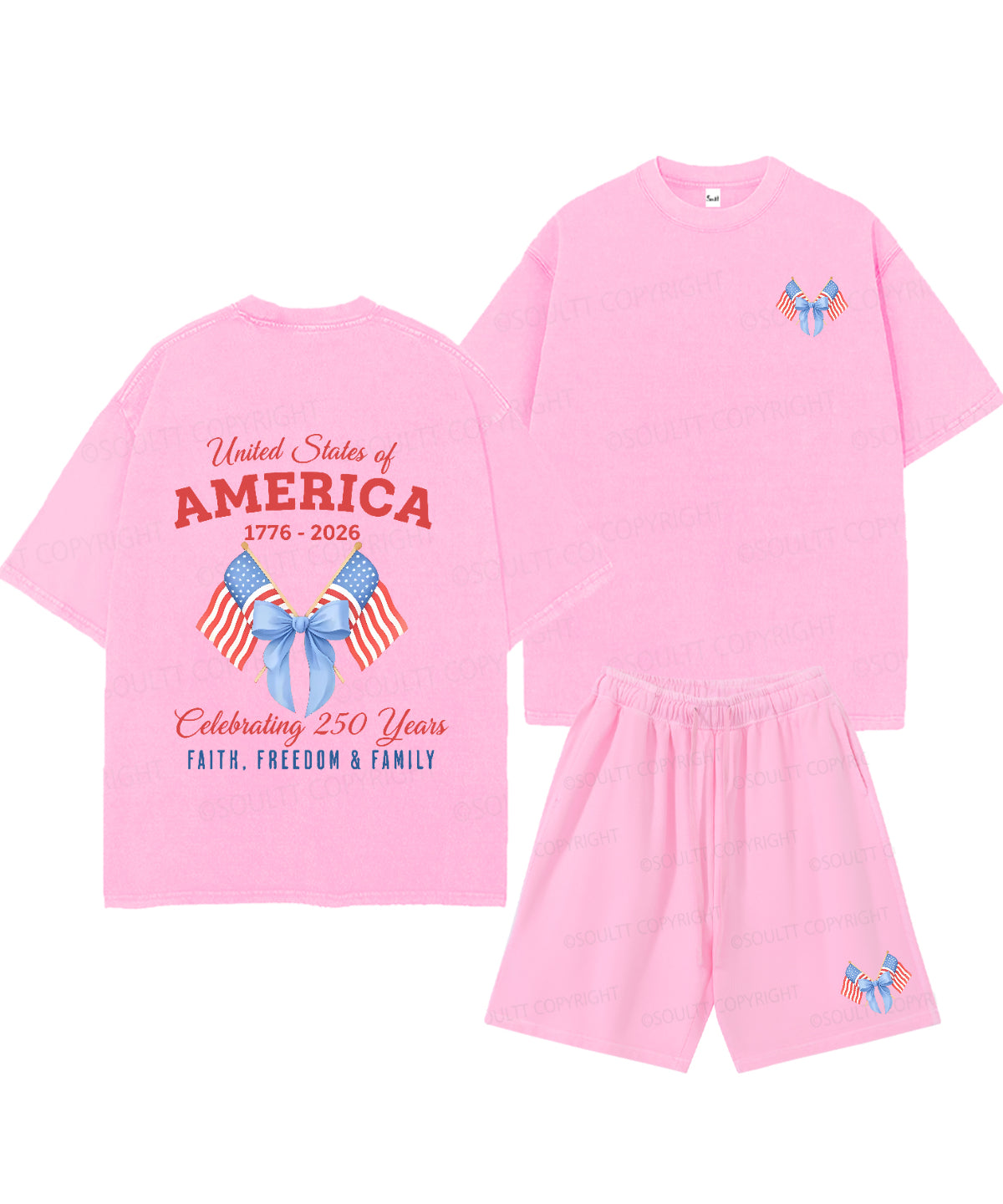 250 Years America Anniversary Double Sided Unisex Christian Washed T-Shirt & Shorts