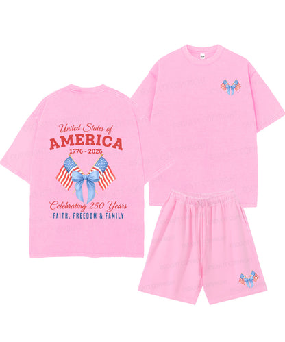 250 Years America Anniversary Double Sided Unisex Christian Washed T-Shirt & Shorts