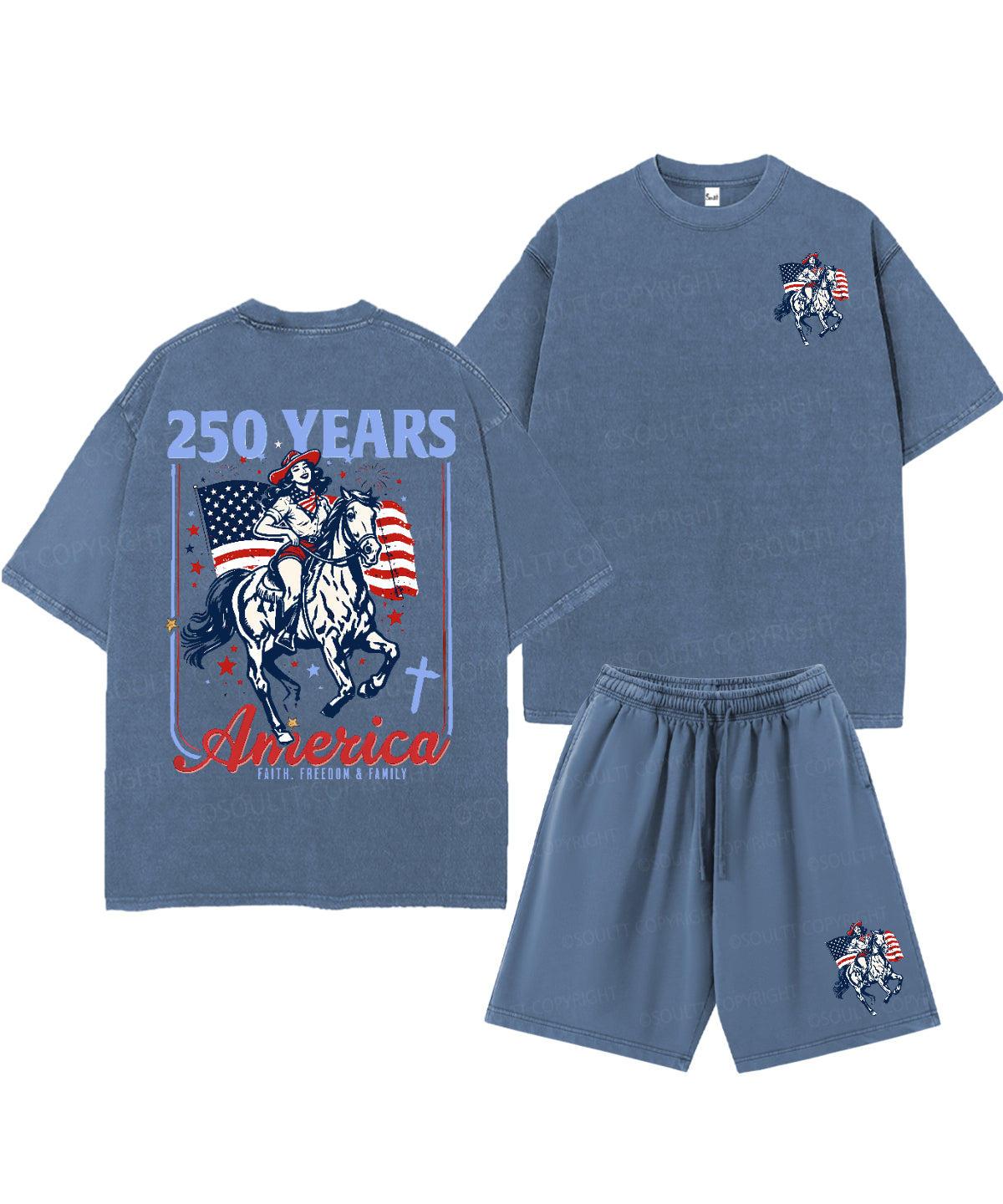 250 Years America Anniversary Double Sided Unisex Christian Washed T-Shirt & Shorts