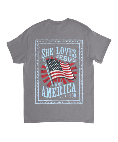 She Loves Jesus And America Too Double Sided Unisex Washed Christian T-shirt