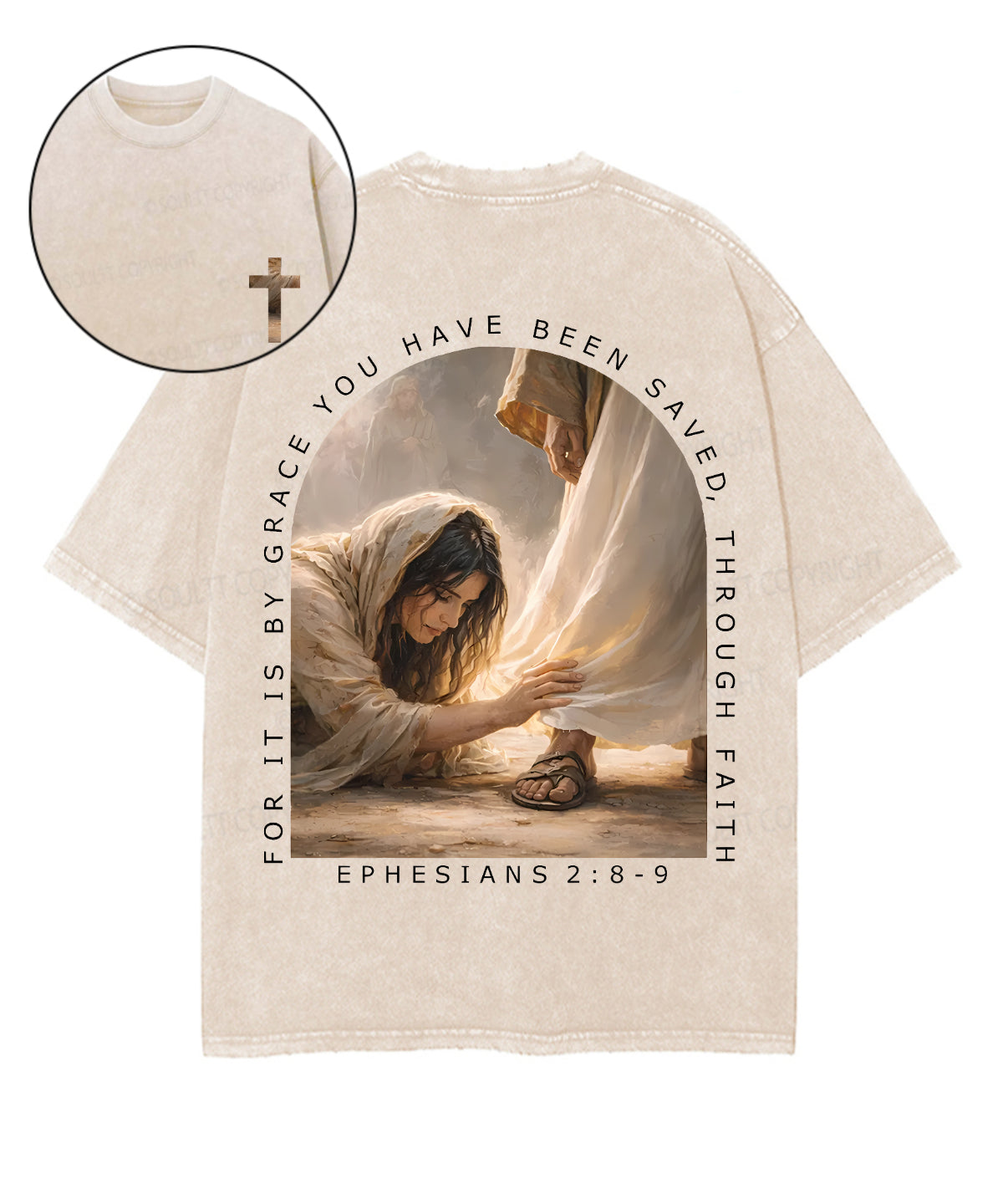 For It Is By Grace You Have Been Saved, Through Faith Double Sided Unisex Washed Christian T-shirt