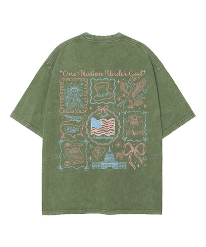 One Nation Under God Double Sided Unisex Washed Christian T-shirt