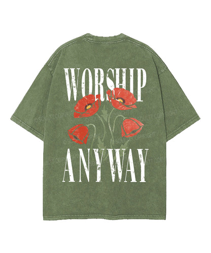 Worship Anyway Double Sided Unisex Washed Christian T-shirt