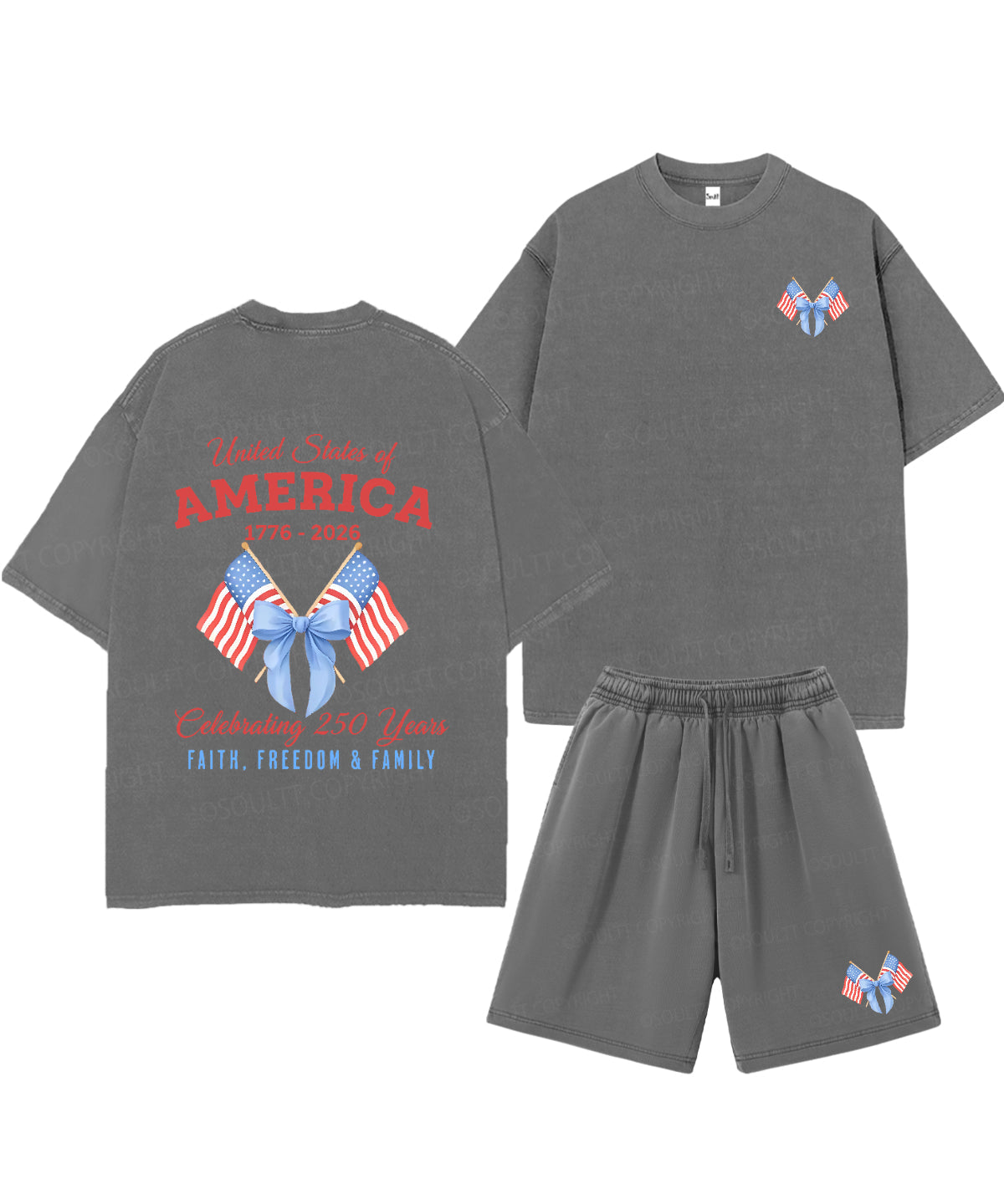 250 Years America Anniversary Double Sided Unisex Christian Washed T-Shirt & Shorts