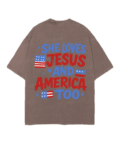 She Loves Jesus And America Too Double Sided Unisex Christian Washed T-Shirt & Shorts