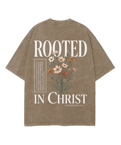 Rooted In Christ Double Sided Unisex Washed Christian T-shirt