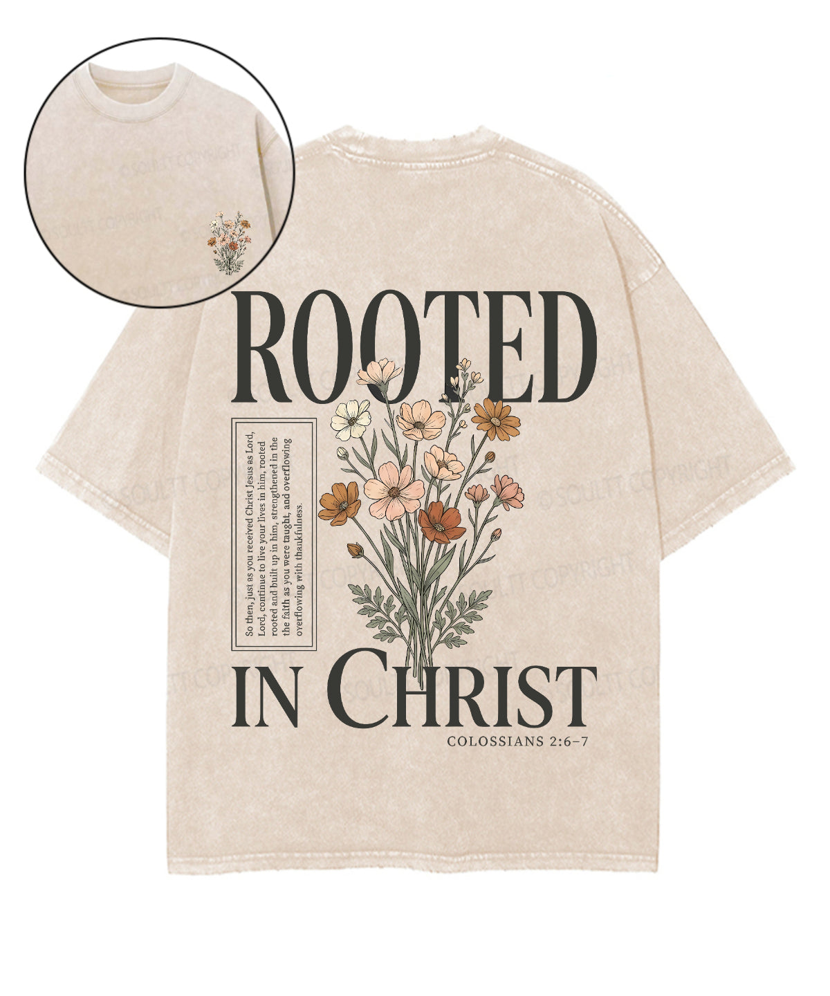 Rooted In Christ Double Sided Unisex Washed Christian T-shirt
