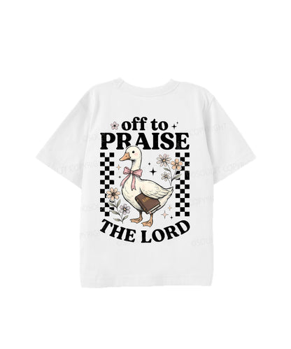 Kids Off To Praise The Lord Double Sided Cotton Christian T-shirt