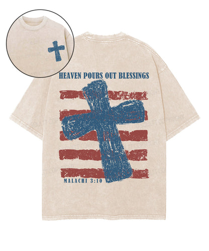 Heaven Pours Out Blessings Double Sided Unisex Washed Christian T-shirt