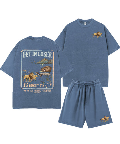 It's About To Rain We're Not Missing This Boat Double Sided Unisex Christian Washed T-Shirt & Shorts