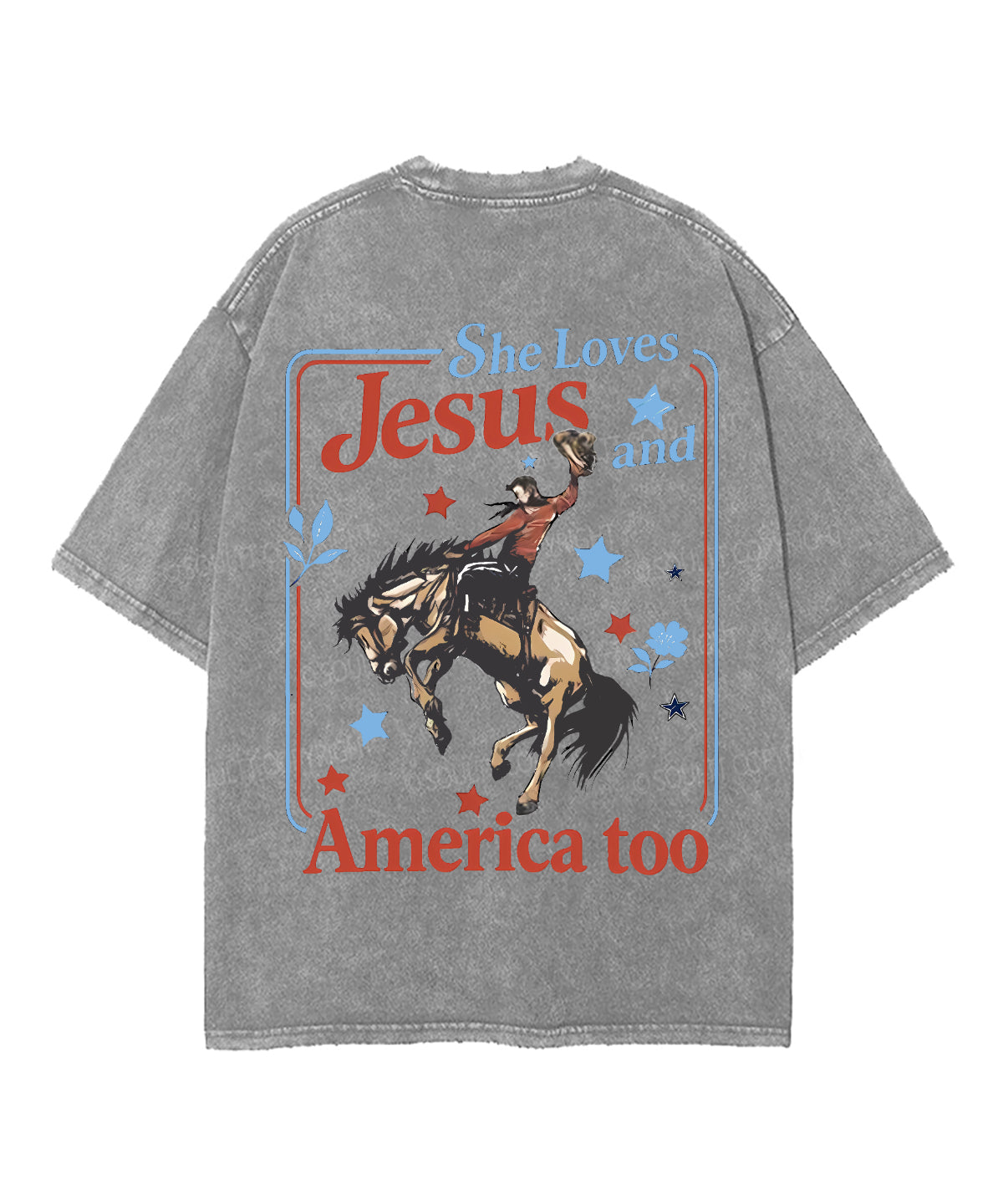 She Loves Jesus And America Double Sided Unisex Washed Christian T-shirt