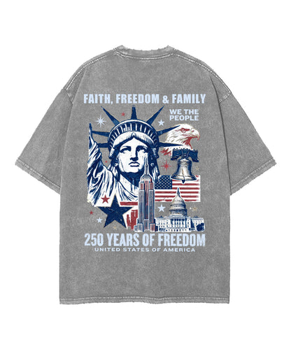 Faith Freedom 250 Years Double Sided Unisex Washed Christian T-shirt