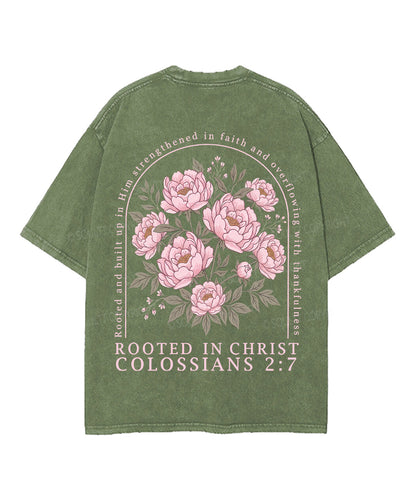 Rooted In Christ Double Sided Unisex Washed Christian T-shirt
