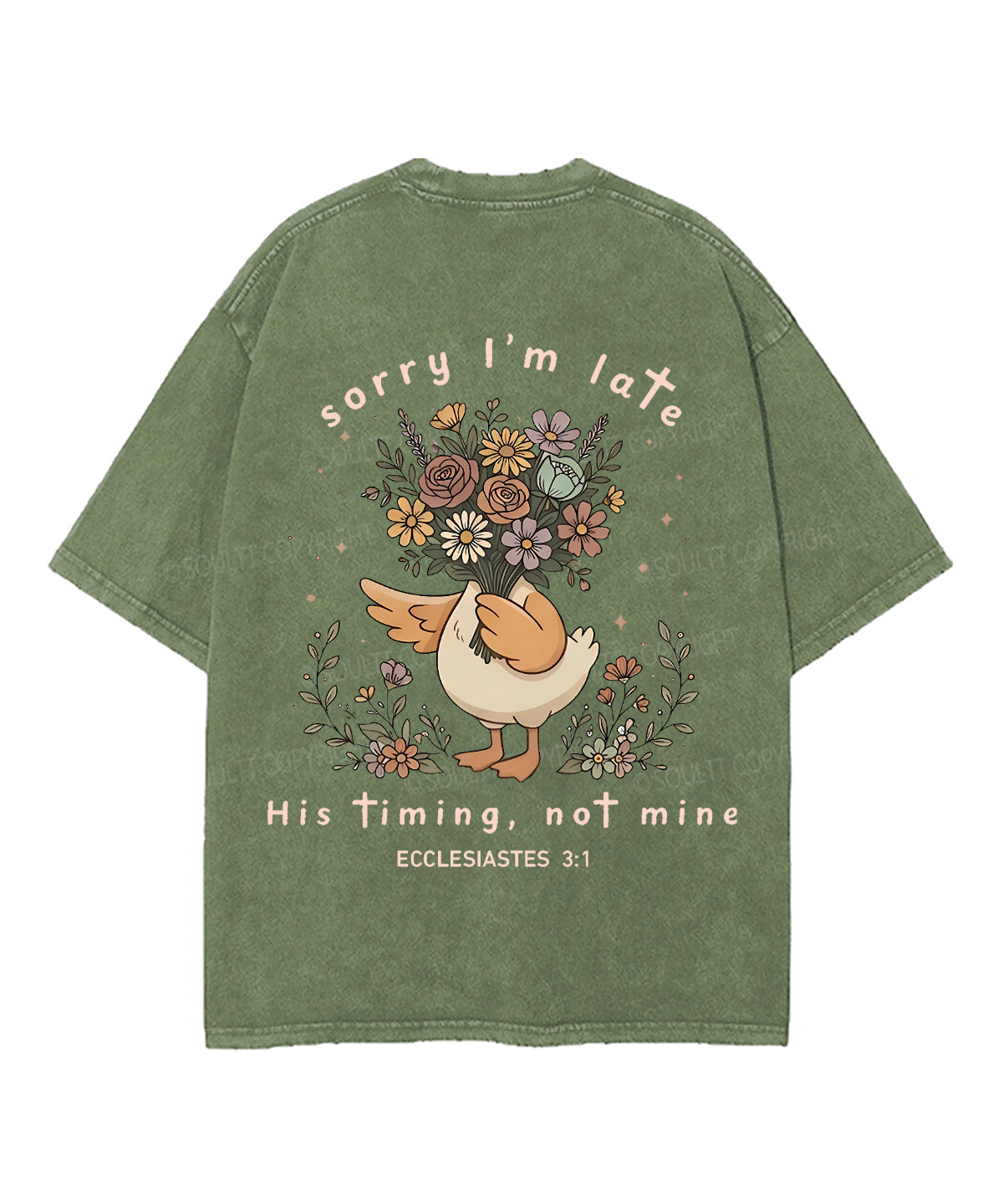 Sorry I’m Late, His Timing Not Mine Double Sided Unisex Washed Christian T-shirt