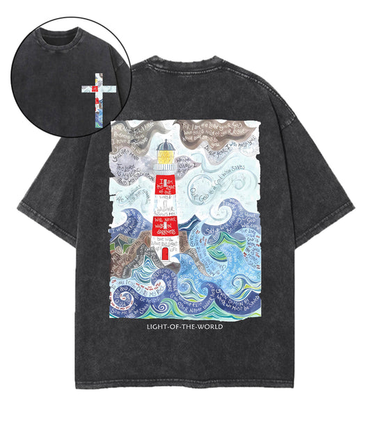 Light Of The World Double Sided Unisex Washed Christian T-shirt