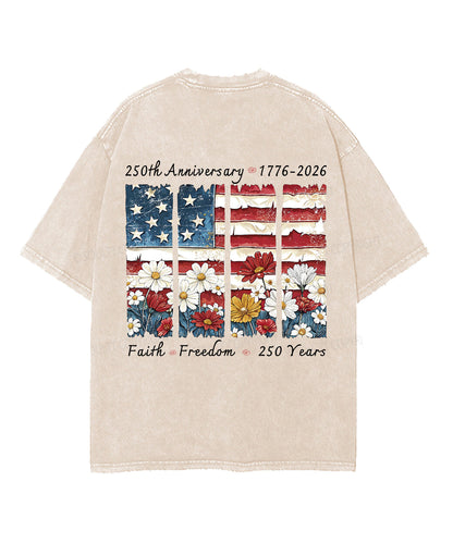 Faith Freedom 250 Years Double Sided Unisex Washed Christian T-shirt