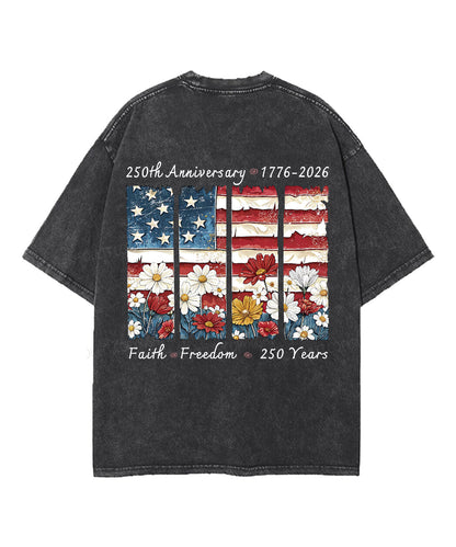 Faith Freedom 250 Years Double Sided Unisex Washed Christian T-shirt