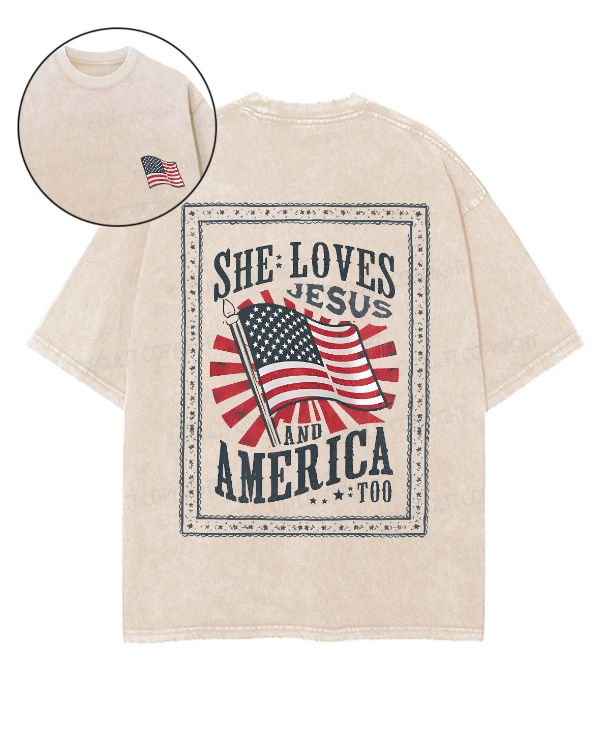 She Loves Jesus And America Too Double Sided Unisex Washed Christian T-shirt