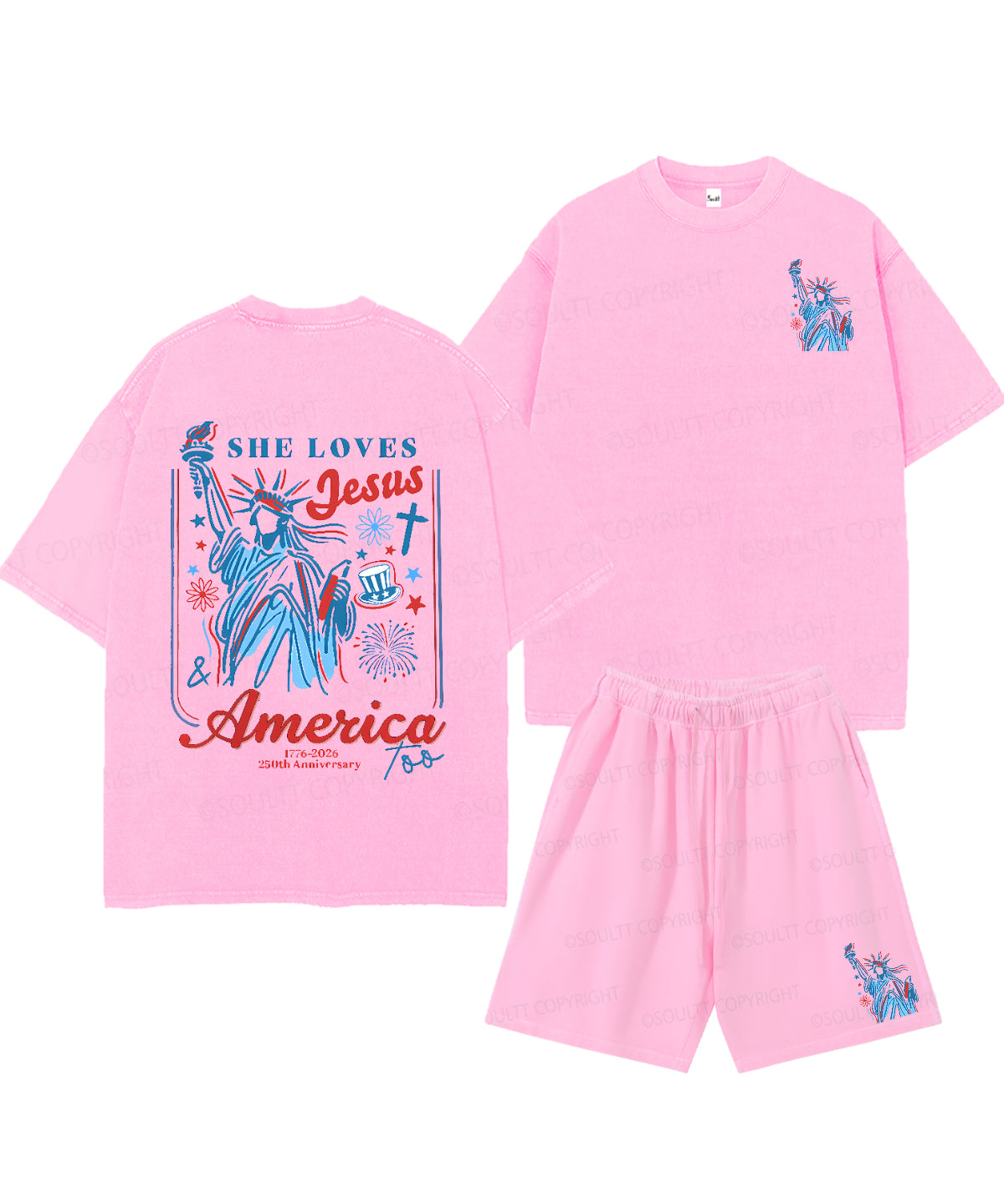 She Loves Jesus And America Too Double Sided Unisex Christian Washed T-Shirt & Shorts
