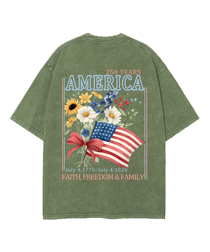 250 Years America Anniversary Double Sided Unisex Washed Christian T-shirt