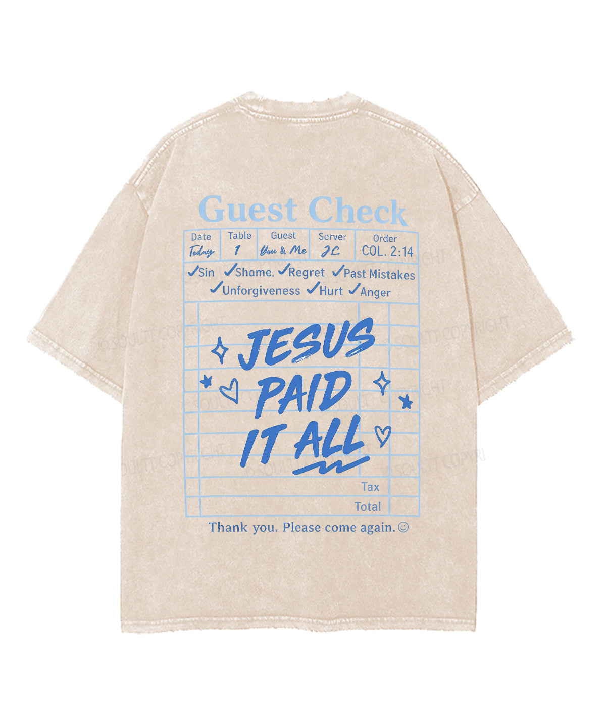 Jesus Paid It All Double Sided Unisex Washed Christian T-shirt