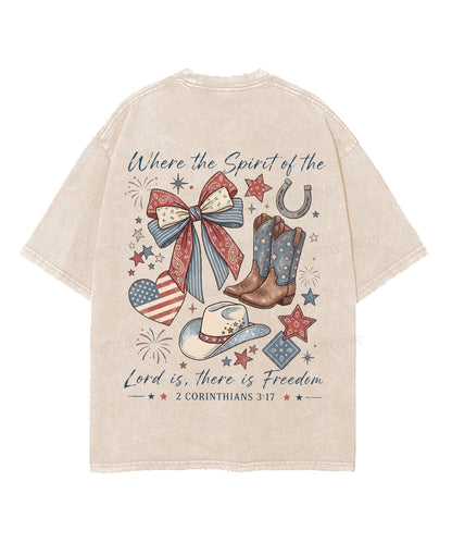 There Is Freedom Double Sided Unisex Washed Christian T-shirt