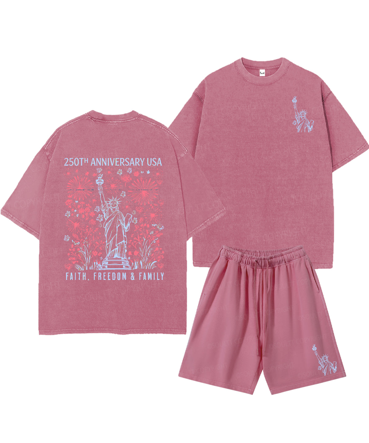 250 Years America Anniversary Double Sided Unisex Christian Washed T-Shirt & Shorts