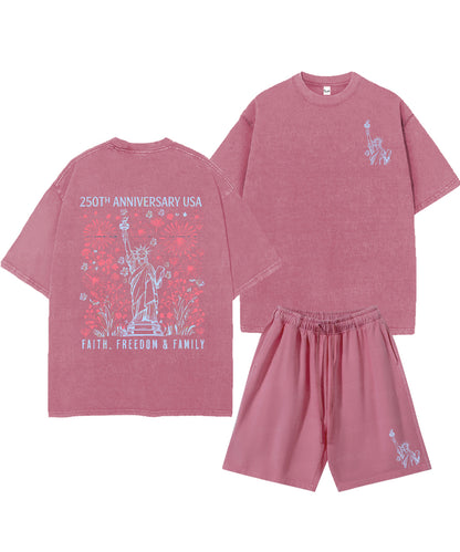 250 Years America Anniversary Double Sided Unisex Christian Washed T-Shirt & Shorts