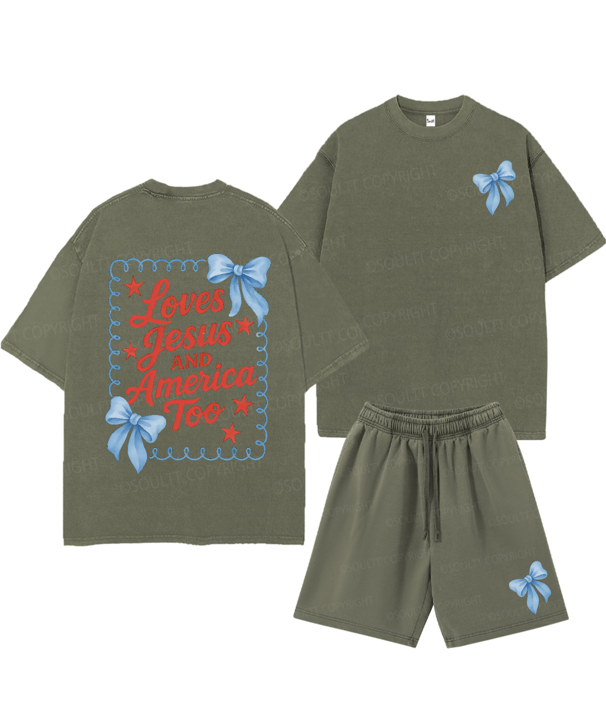 Loves Jesus And America Too Double Sided Unisex Christian Washed T-Shirt & Shorts