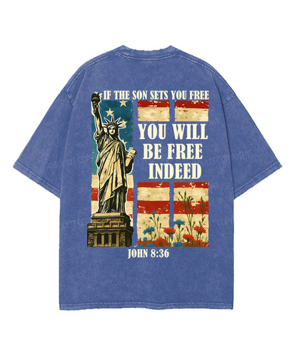 You Will Be Free Indeed Double Sided Unisex Washed Christian T-shirt