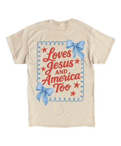 Loves Jesus And America Too Double Sided Unisex Cotton Christian T-Shirt