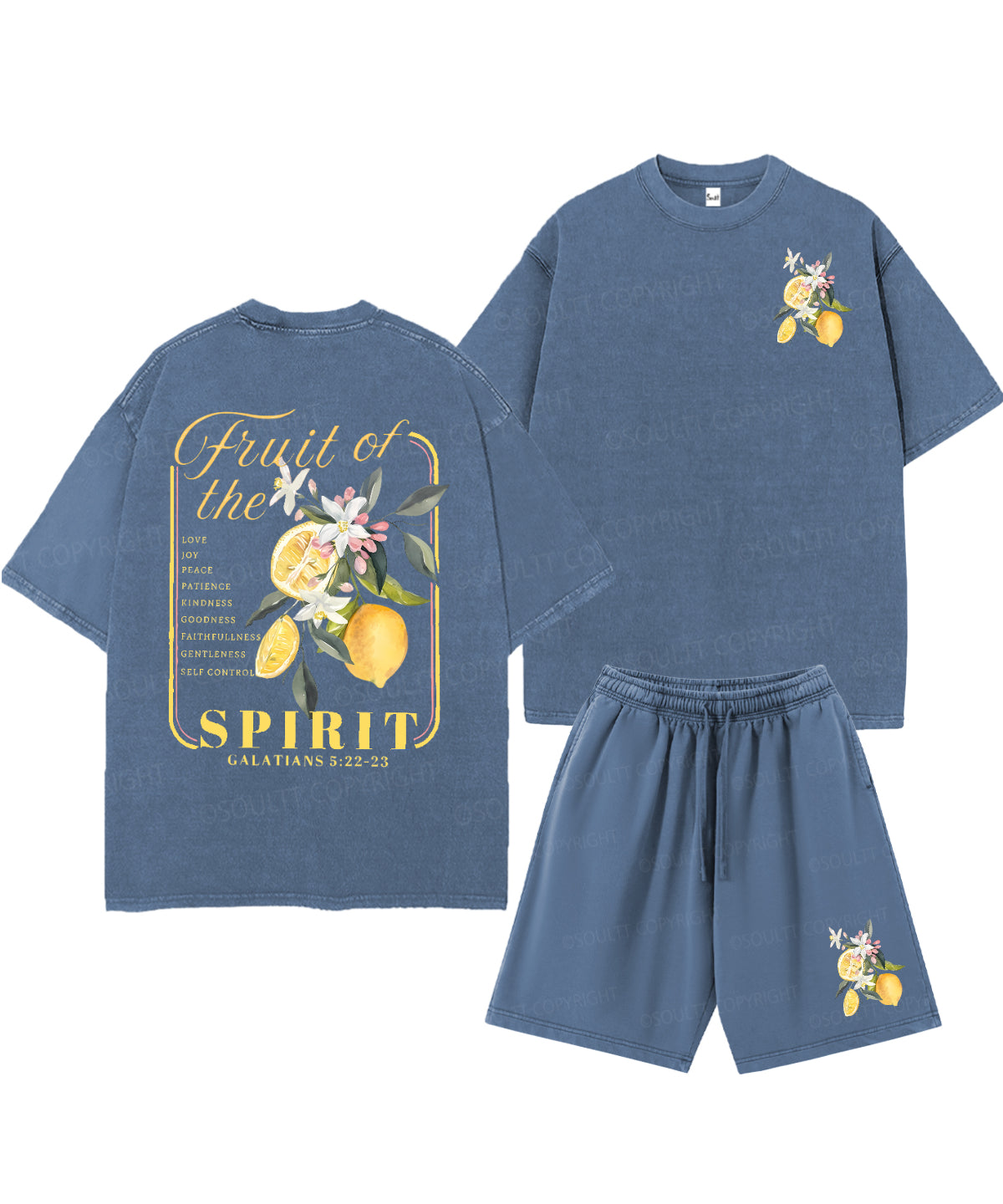 Fruit Of The Spirit Double Sided Unisex Christian Washed T-Shirt & Shorts