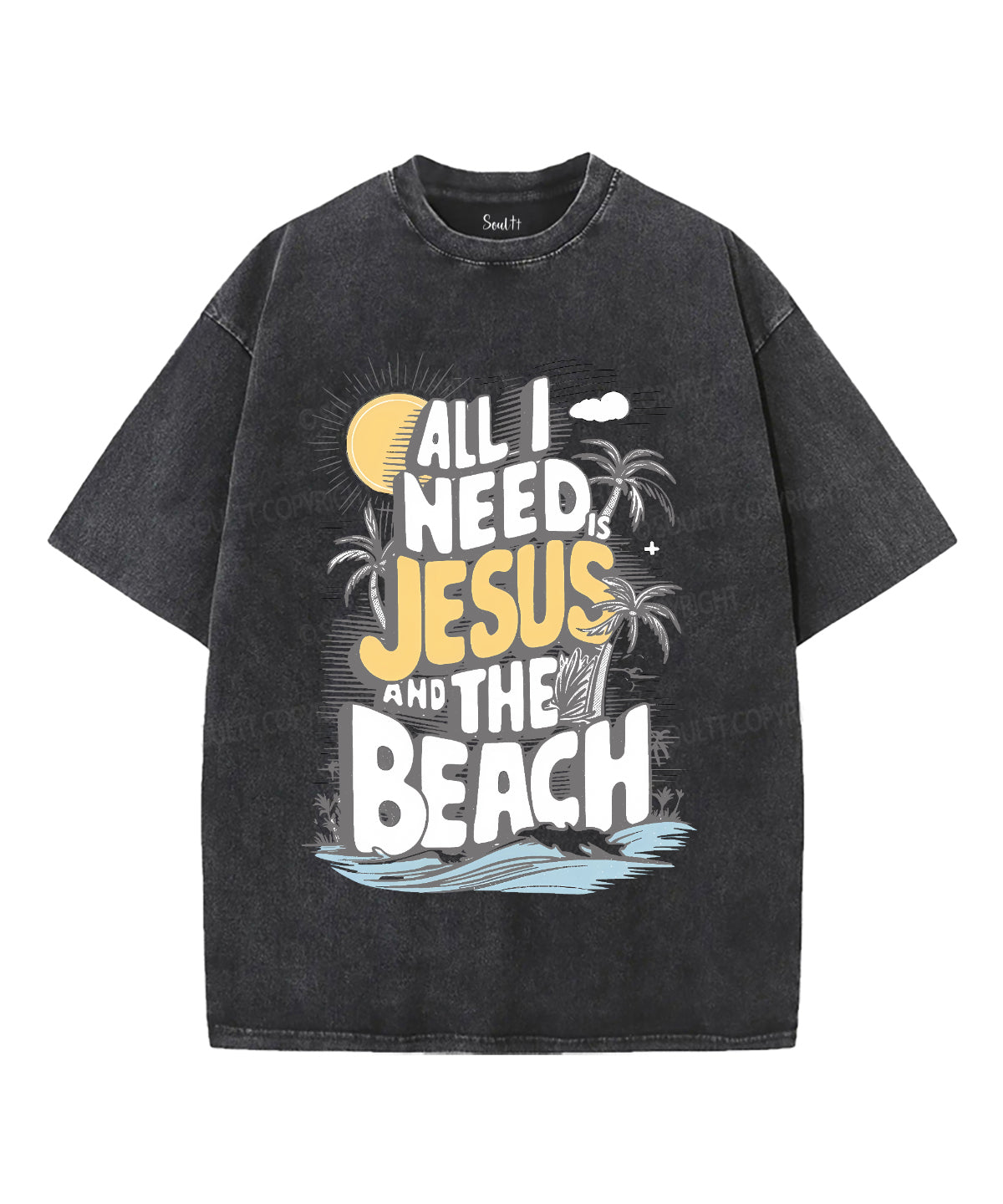 All I Need Jesus And The Beach Unisex Washed Christian T-shirt