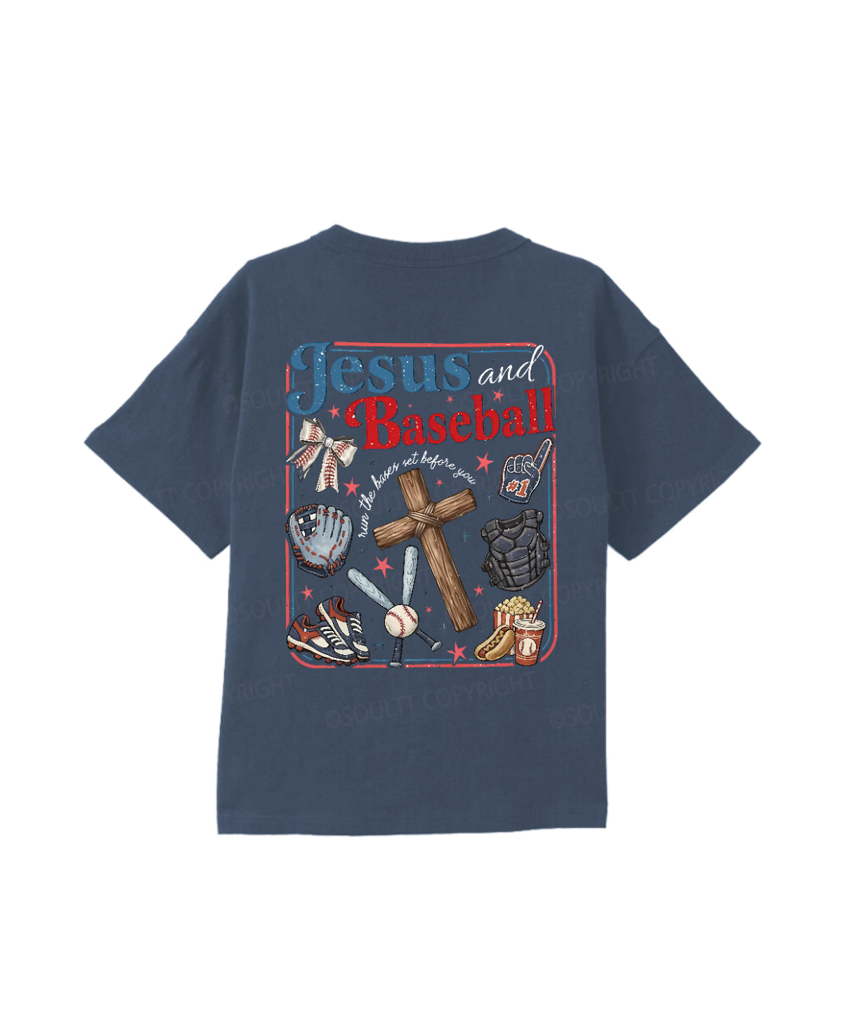 Kids Jesus And Baseball Double Sided Cotton Christian T-shirt