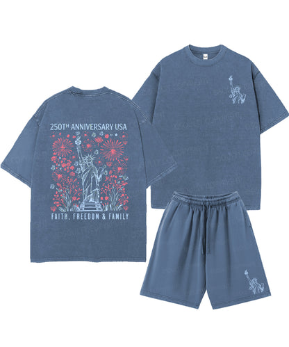 250 Years America Anniversary Double Sided Unisex Christian Washed T-Shirt & Shorts