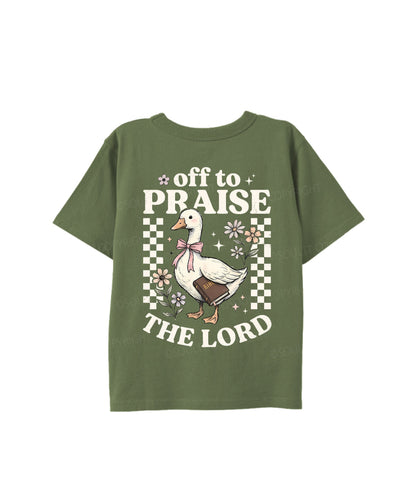 Kids Off To Praise The Lord Double Sided Cotton Christian T-shirt
